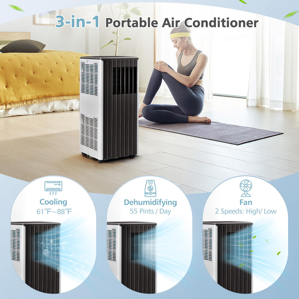 Costway 7100 BTU (10000 BTU ASHARE) Portable Air Conditioner 3-in-1 AC Unit w/ Cool Dehum Fan Sleep Mode