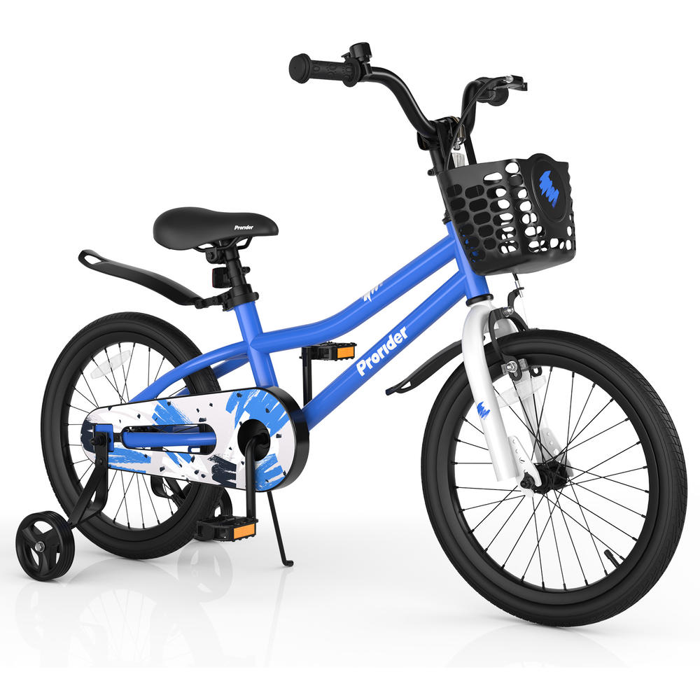 Costway Prorider 18'' Kid's Bike with Removable Training Wheels & Basket for 4-8 Years Old  White/Blue/Red/Skyblue