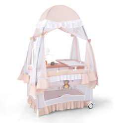 Costway Babyjoy Portable Baby Playpen Crib Cradle Bassinet Changing Pad Mosquito Net Toys with Bag Light Pink/Grey/Pink