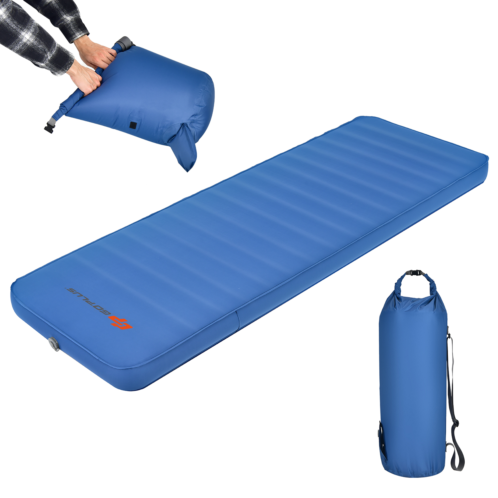 Costway Goplus Folding Sleeping Pad, Self Inflating Camping Mattress with Carrying Bag Green\Blue