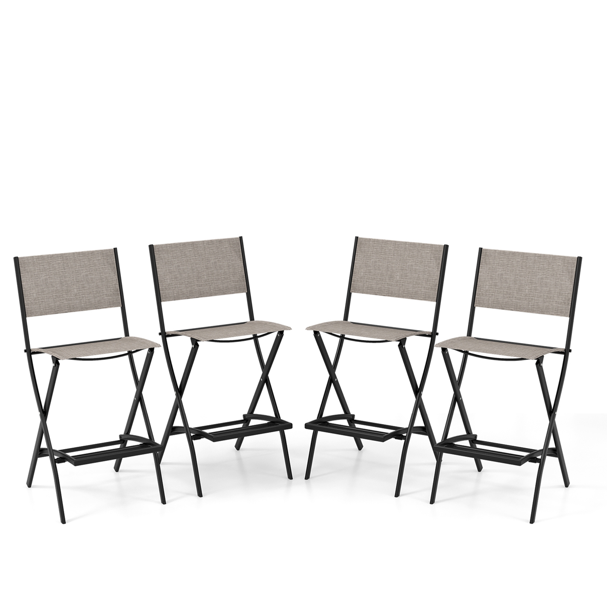Costway Set of 4 Outdoor Bar Chair Folding Bar Height Stool with Metal Frame Blue/Coffee