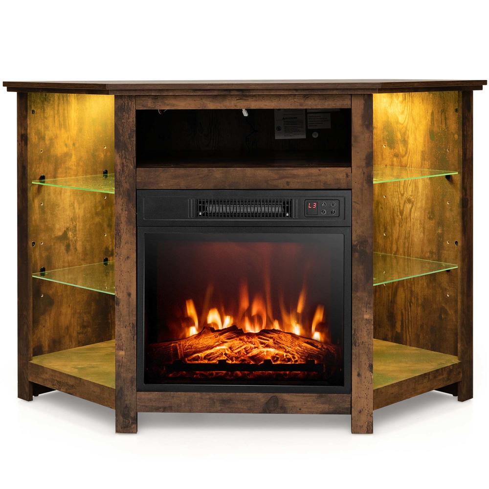 Costway Fireplace TV Stand w/ Led Lights & 18" Electric Fireplace for Tvs up to 50"  Grey/Rustic/Black