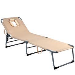 Costway Foldable Lounge Chair Adjustable Folding Recliner Beach Patio Blue\Beige