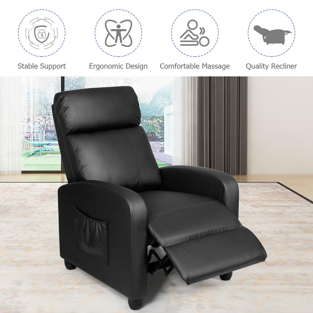 Costway Recliner Massage Chair, Ergonomic Adjustable Single Sofa with Padded Seat Black\Brown\Gray