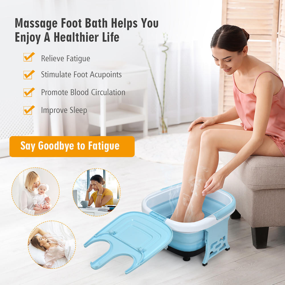Costway Foldable Foot Spa Bath Motorized Massager w/ Bubble Red Light Timer Heat Blue