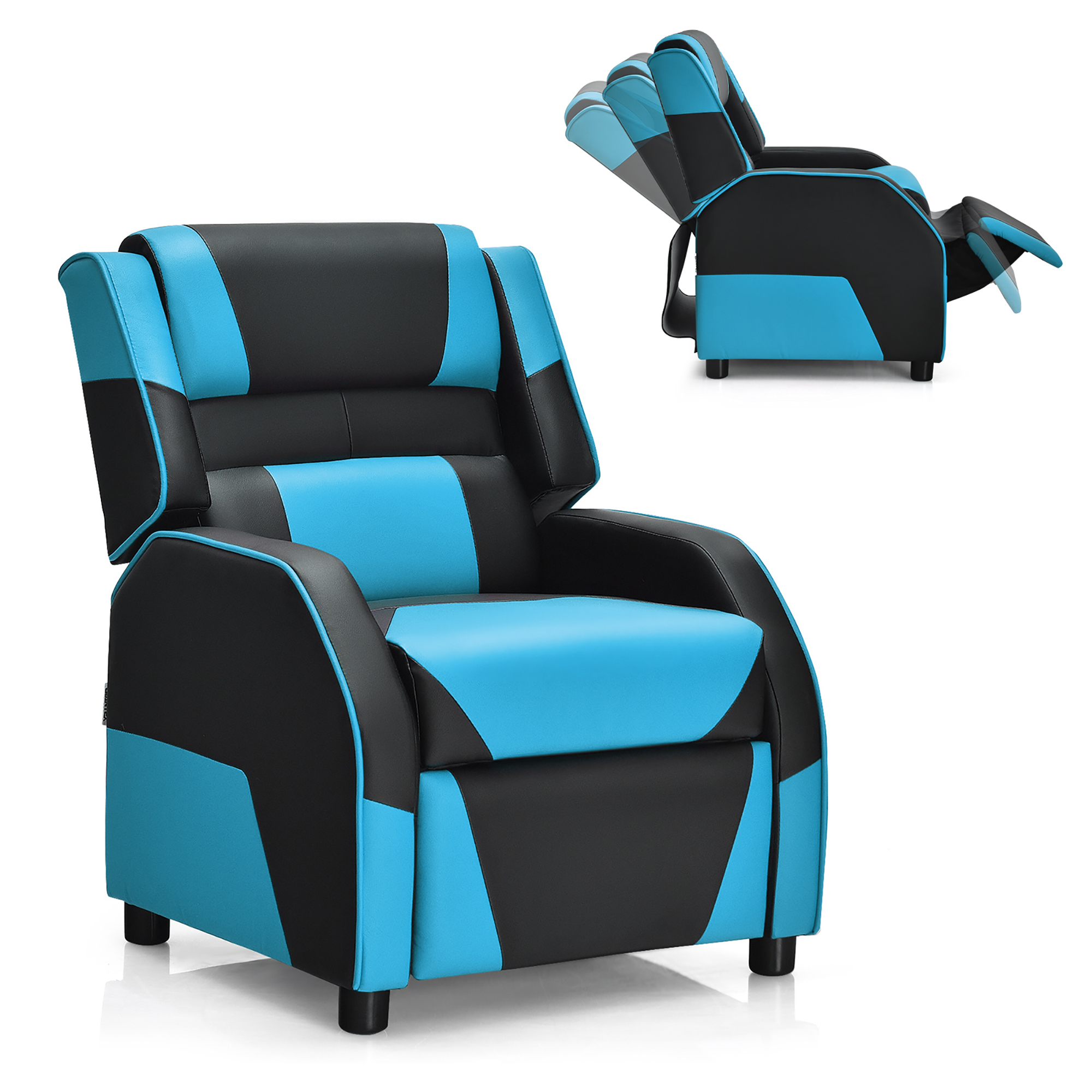 Costway Kids Youth Gaming Sofa Recliner w/Headrest & Footrest PU Leather Blue
