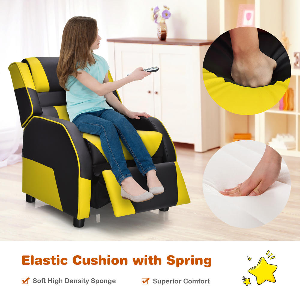Costway Kids Youth Gaming Sofa Recliner w/Headrest & Footrest PU Leather Yellow