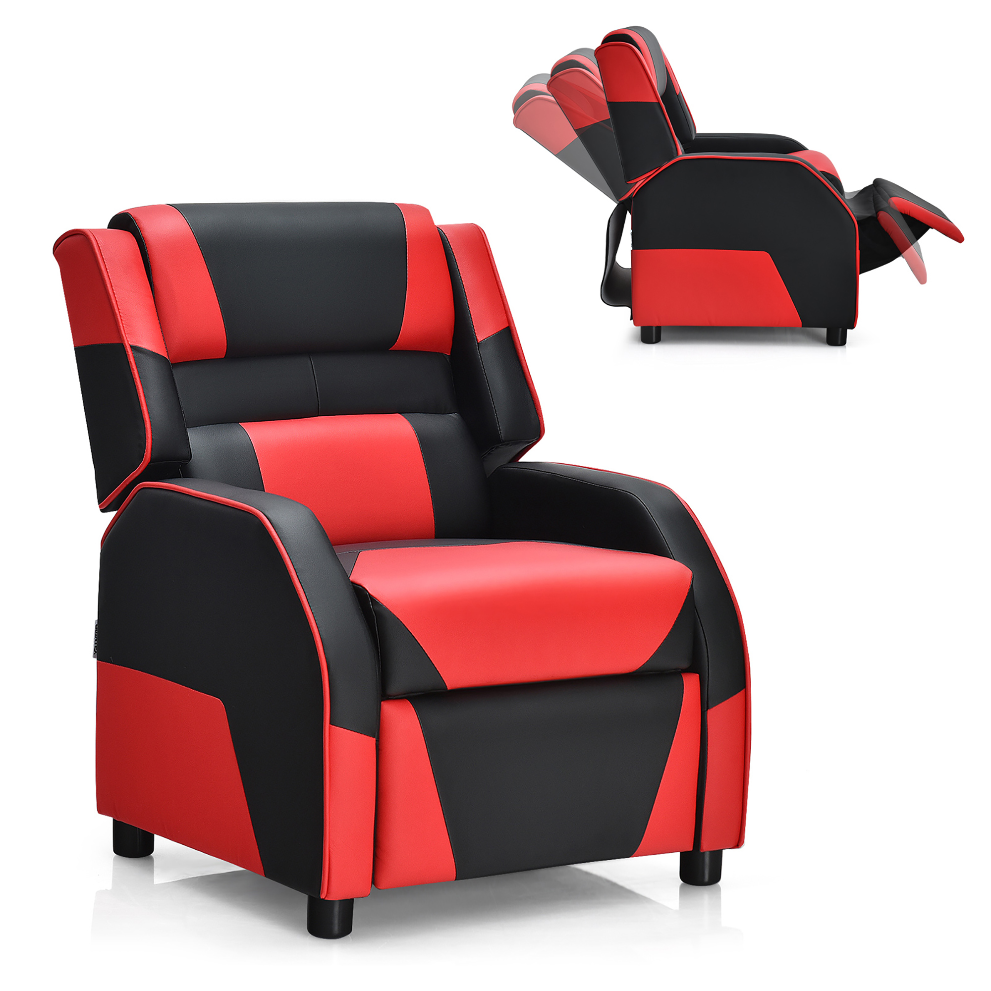 Costway Kids Youth Gaming Sofa Recliner w/Headrest & Footrest PU Leather Red