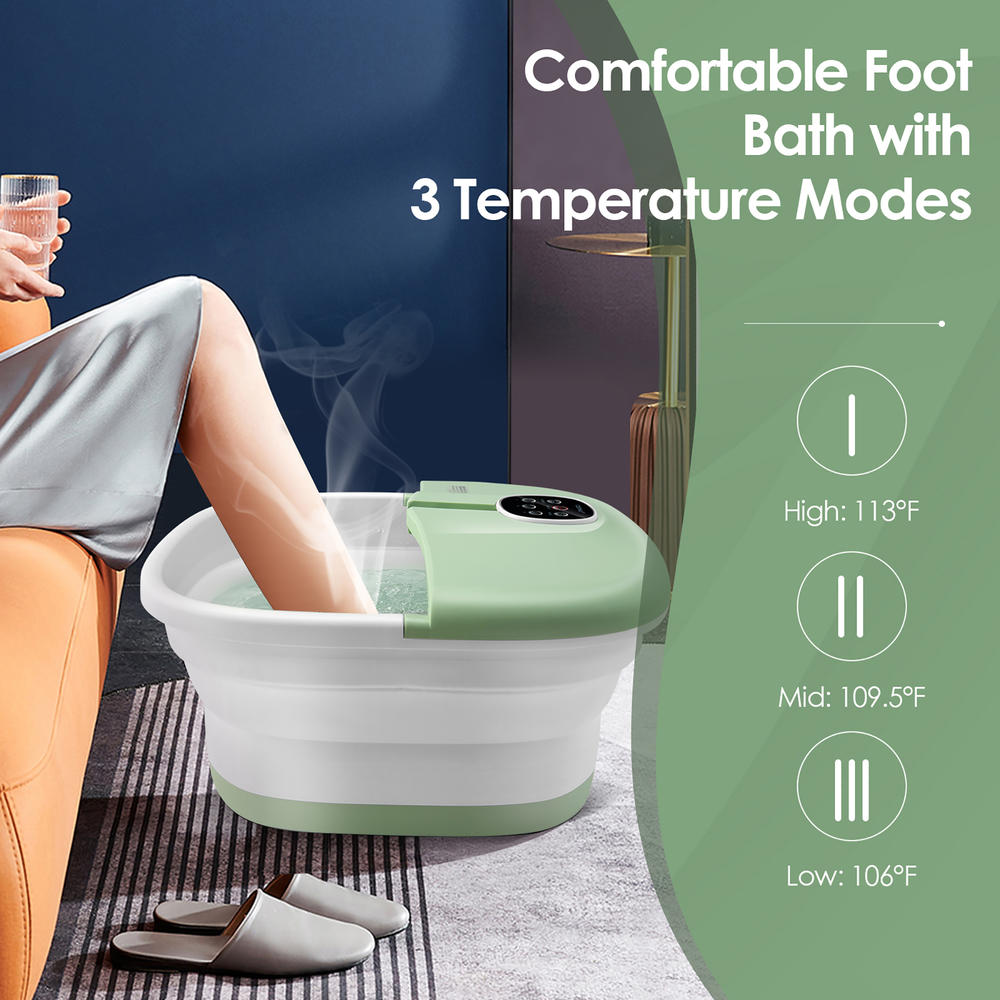 Costway Folding Foot Spa Basin w/Heat Bubble Roller Massage Temp&Time Set Green