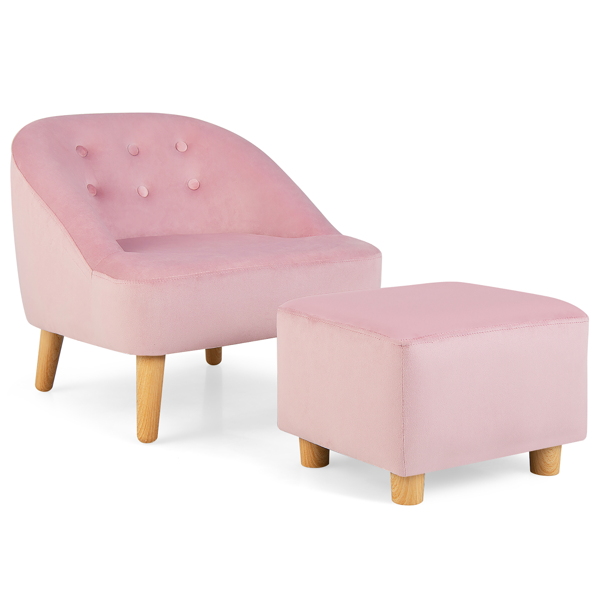 Costway Kids Sofa Chair w/ Ottoman Toddler Single Sofa Velvet Upholstered Couch Pink