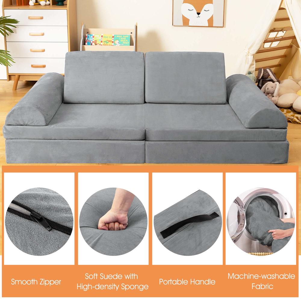 Costway 8 PCS Kids Play Sofa Set Modular Convertible Foam Folding Couch Toddler Playset Grey