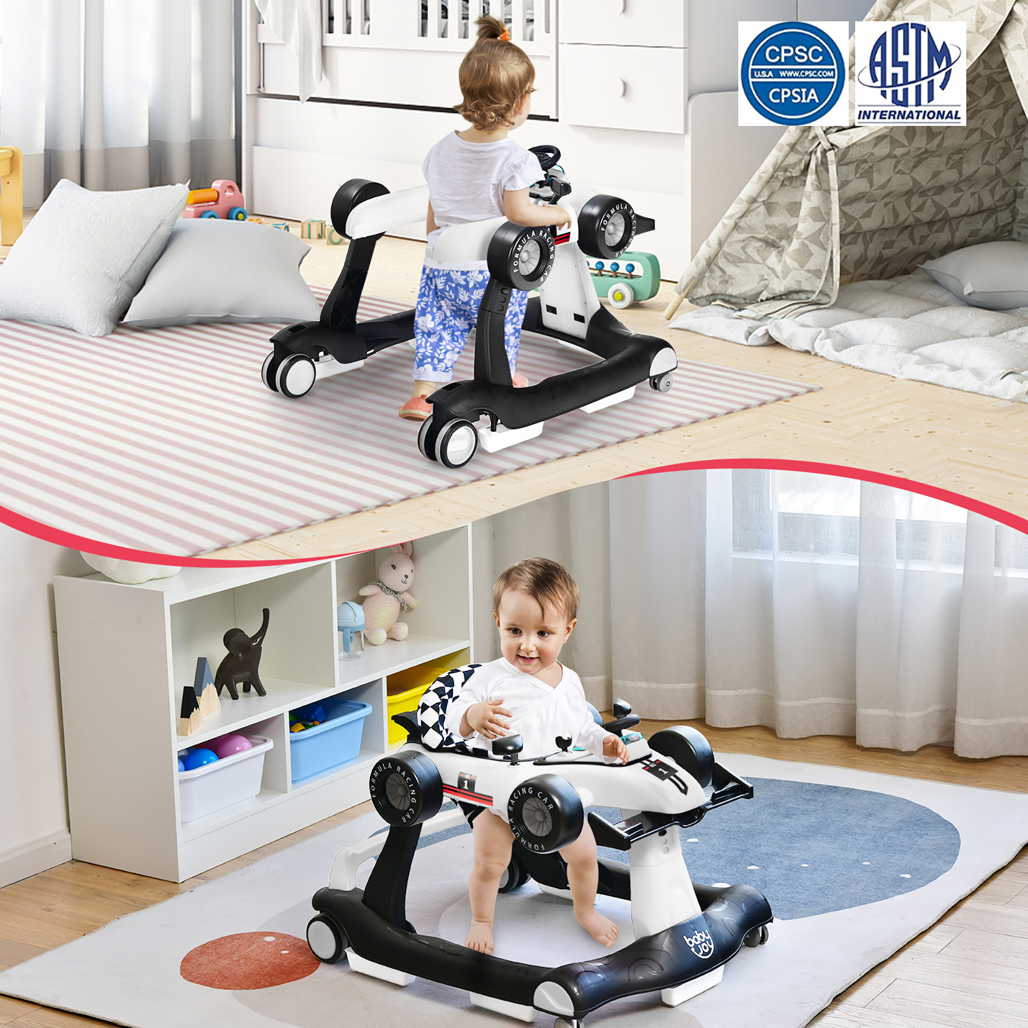 Costway 4-in-1 Baby Walker Foldable Activity Push Walker Adjustable Yellow/Blue/Red/Black/White