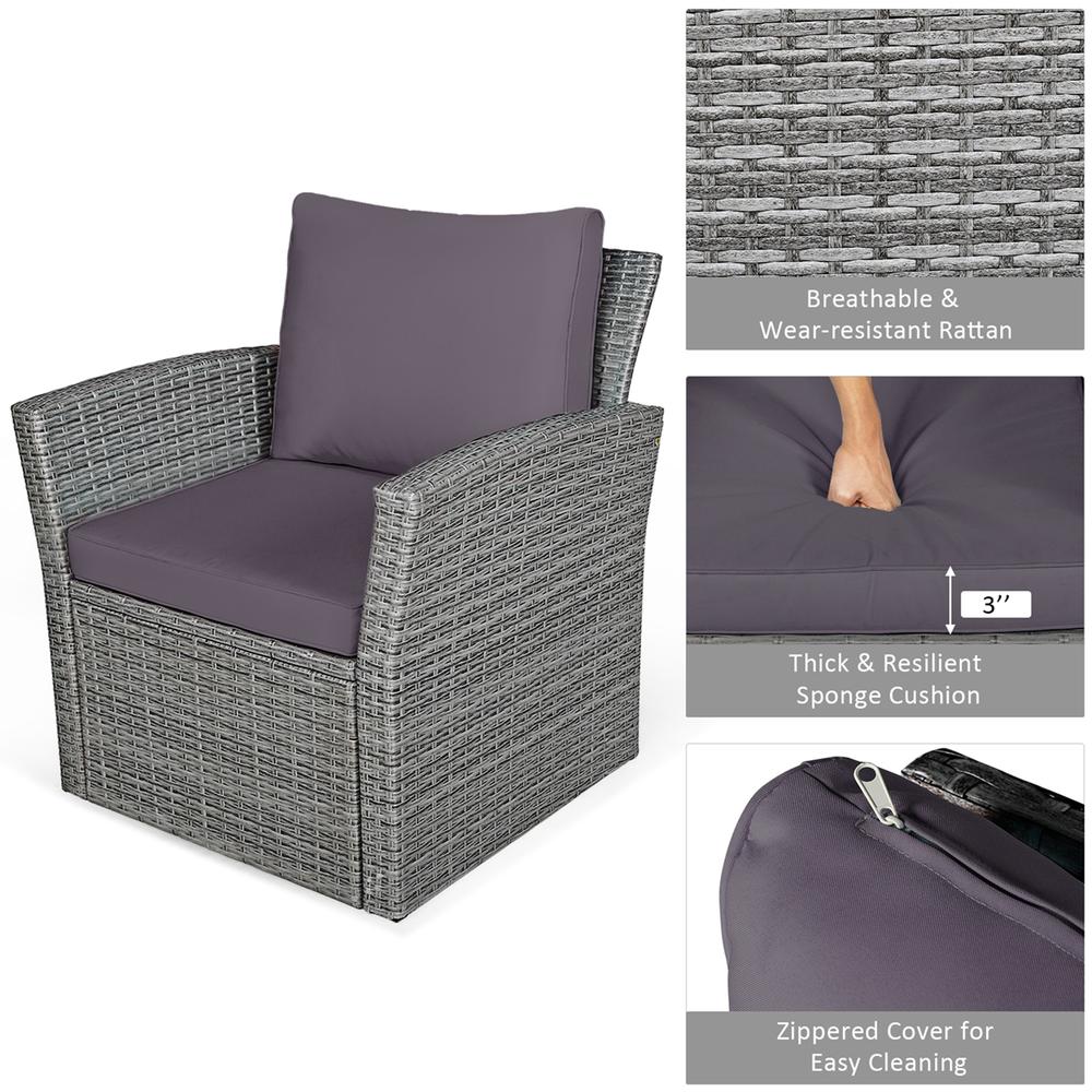 Costway 4PCS Patio Rattan Furniture Set Sofa Table W/Storage Shelf Red\Gray Cushion