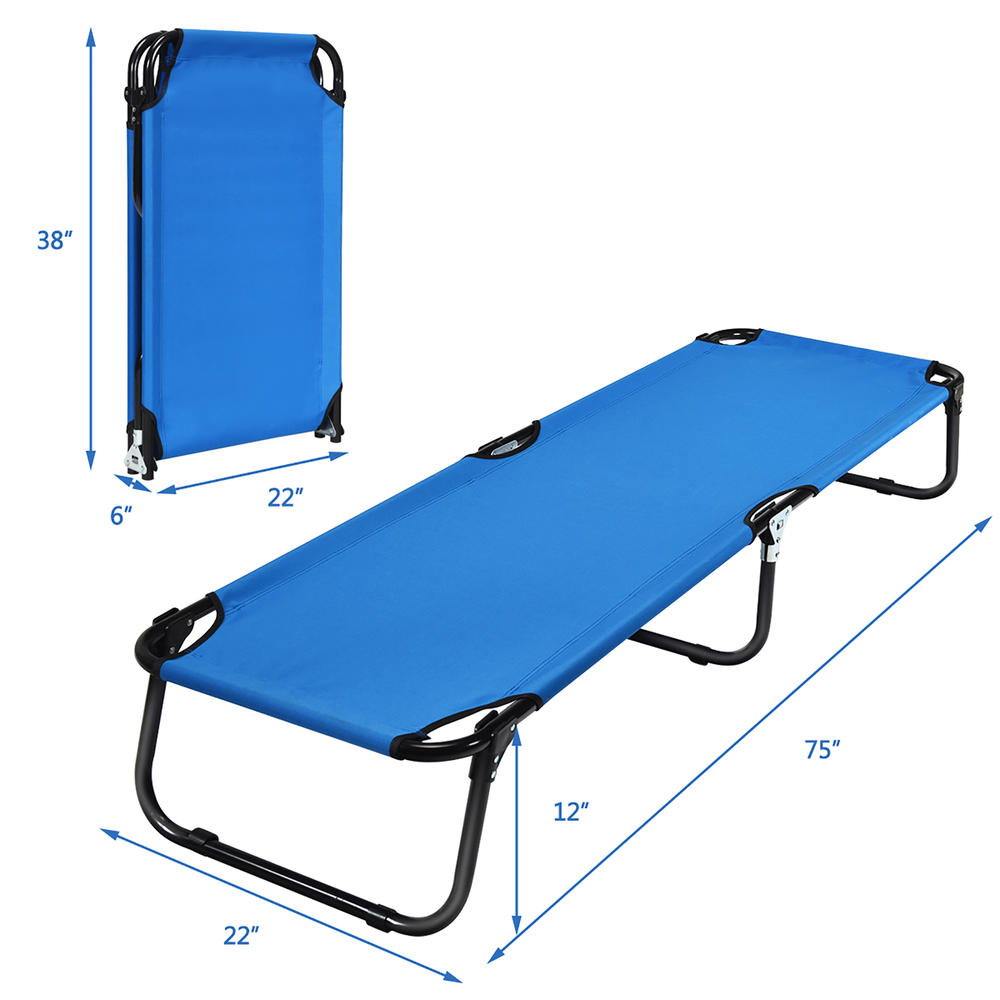 Costway Folding Camping Bed Outdoor Portable Military Cot Sleeping Hiking Travel Blue