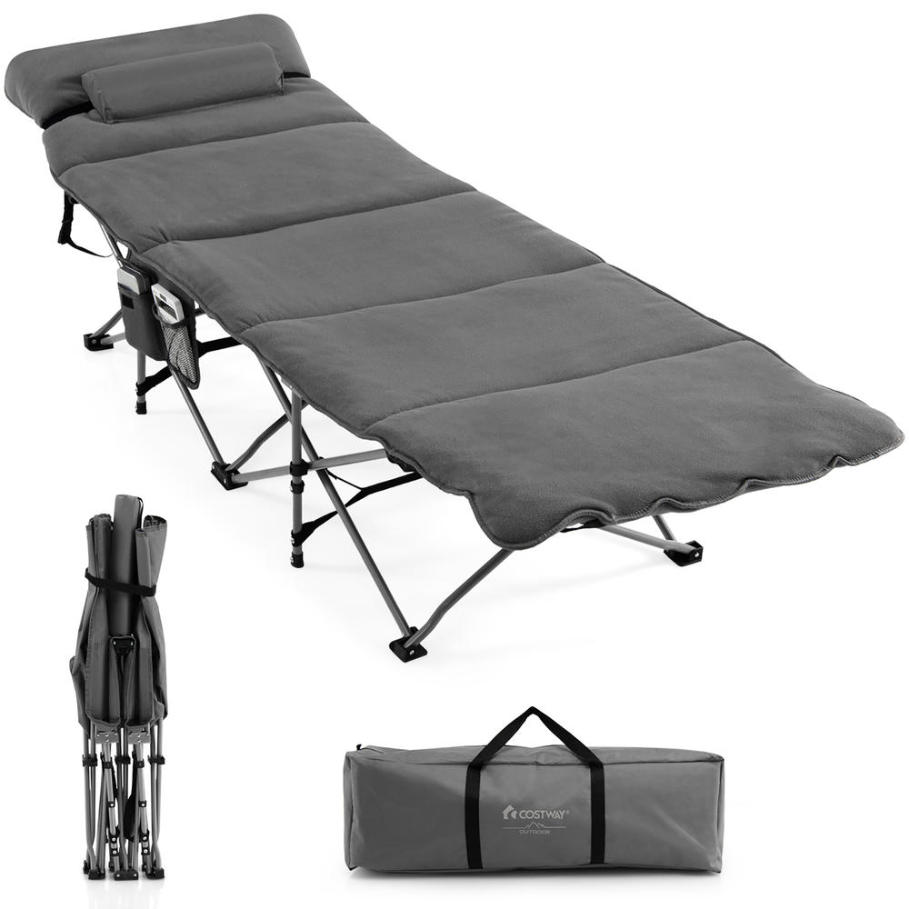 Costway Folding Retractable Travel Camping Cot w/Removable Mattress & Carry Bag Grey\Blue