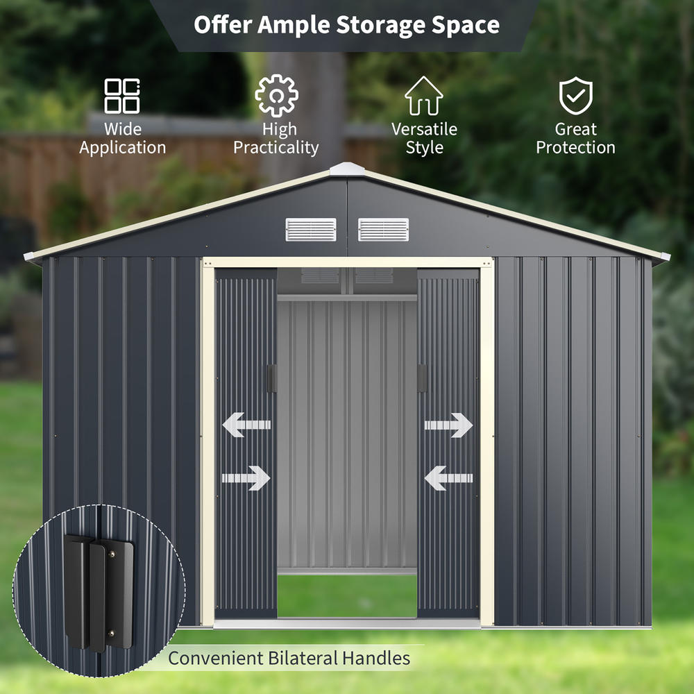 Costway Metal Storage Shed for Garden and Tools w/Sliding Double Lockable Doors