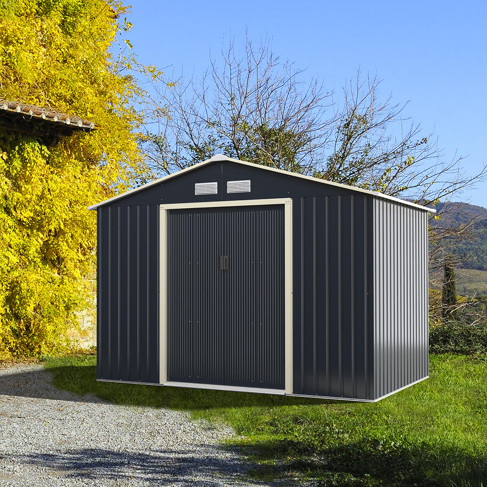 Costway Metal Storage Shed for Garden and Tools w/Sliding Double Lockable Doors