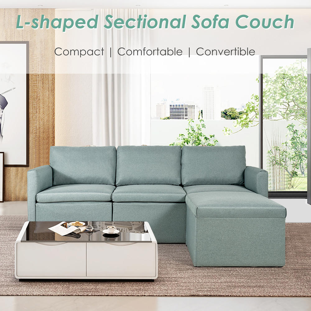 Costway Convertible Sectional Sofa L-Shaped Couch w/Reversible Chaise Dark Grey\Green\Light Grey