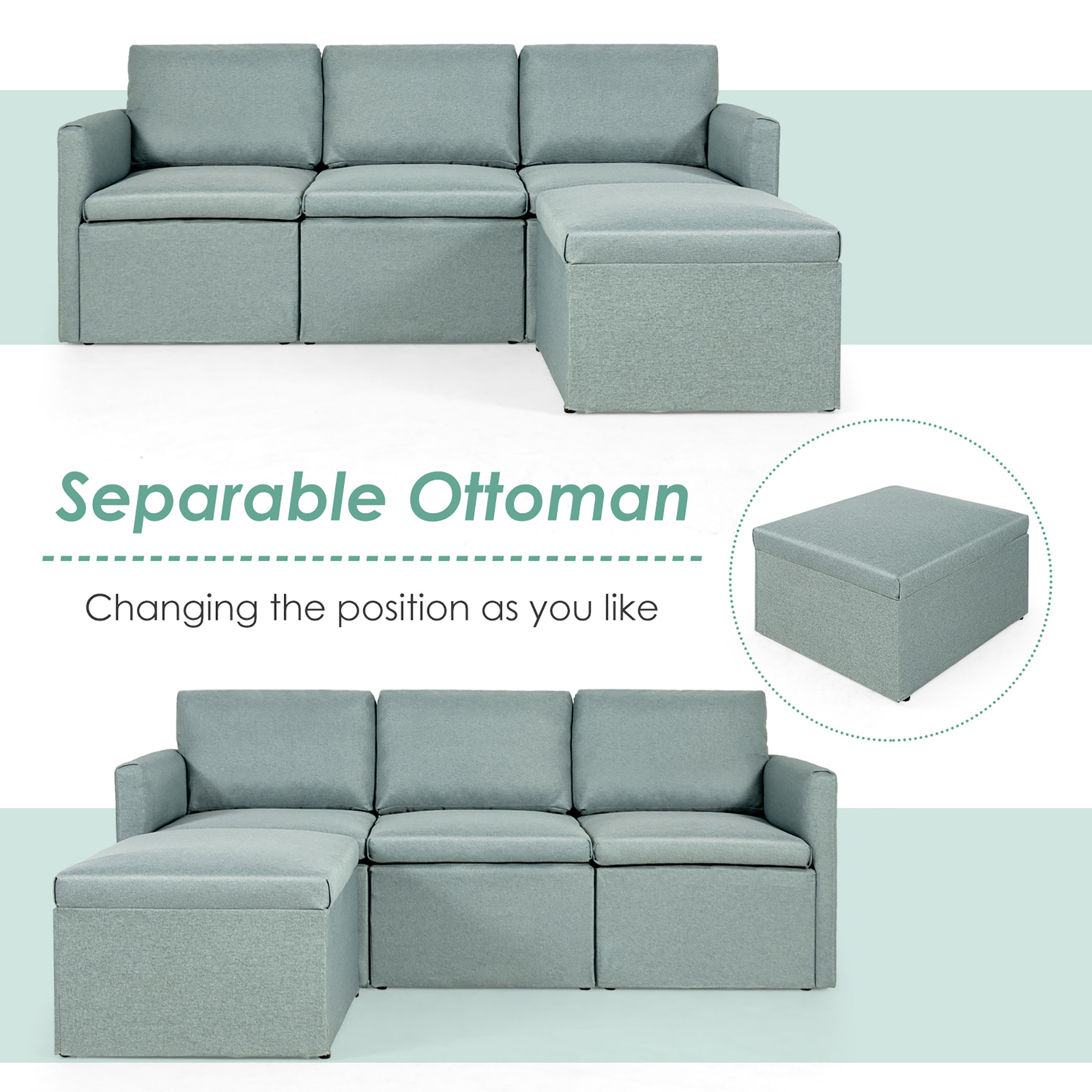 Costway Convertible Sectional Sofa L-Shaped Couch w/Reversible Chaise Dark Grey\Green\Light Grey