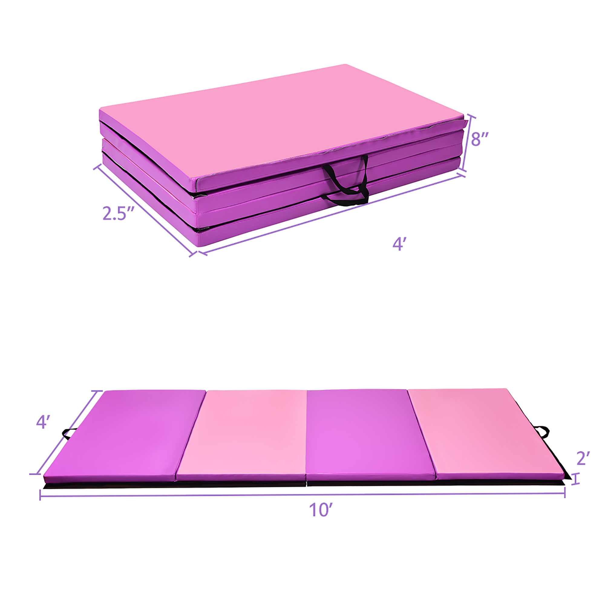 Costway 4'x 10'x 2''Folding Gymnastics Tumbling Mat Indoor Outdoor Gym Stretching Yoga Black\ Blue\Multicolor\Purple+Pink