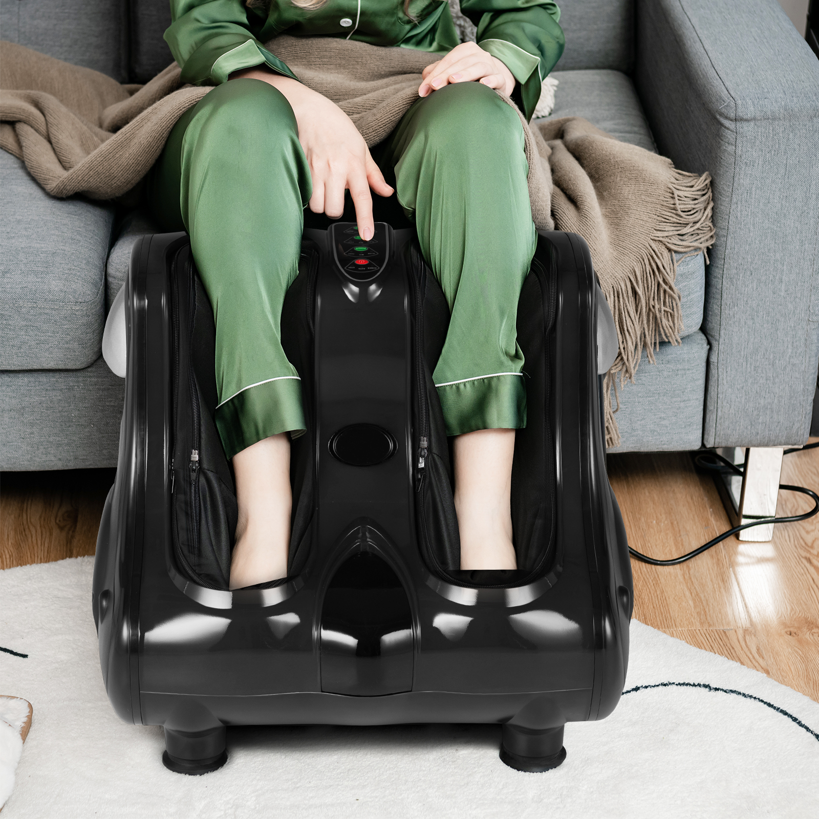 Costway Leg Massager Shiatsu Kneading Rolling Vibration Heating Foot Calf Black
