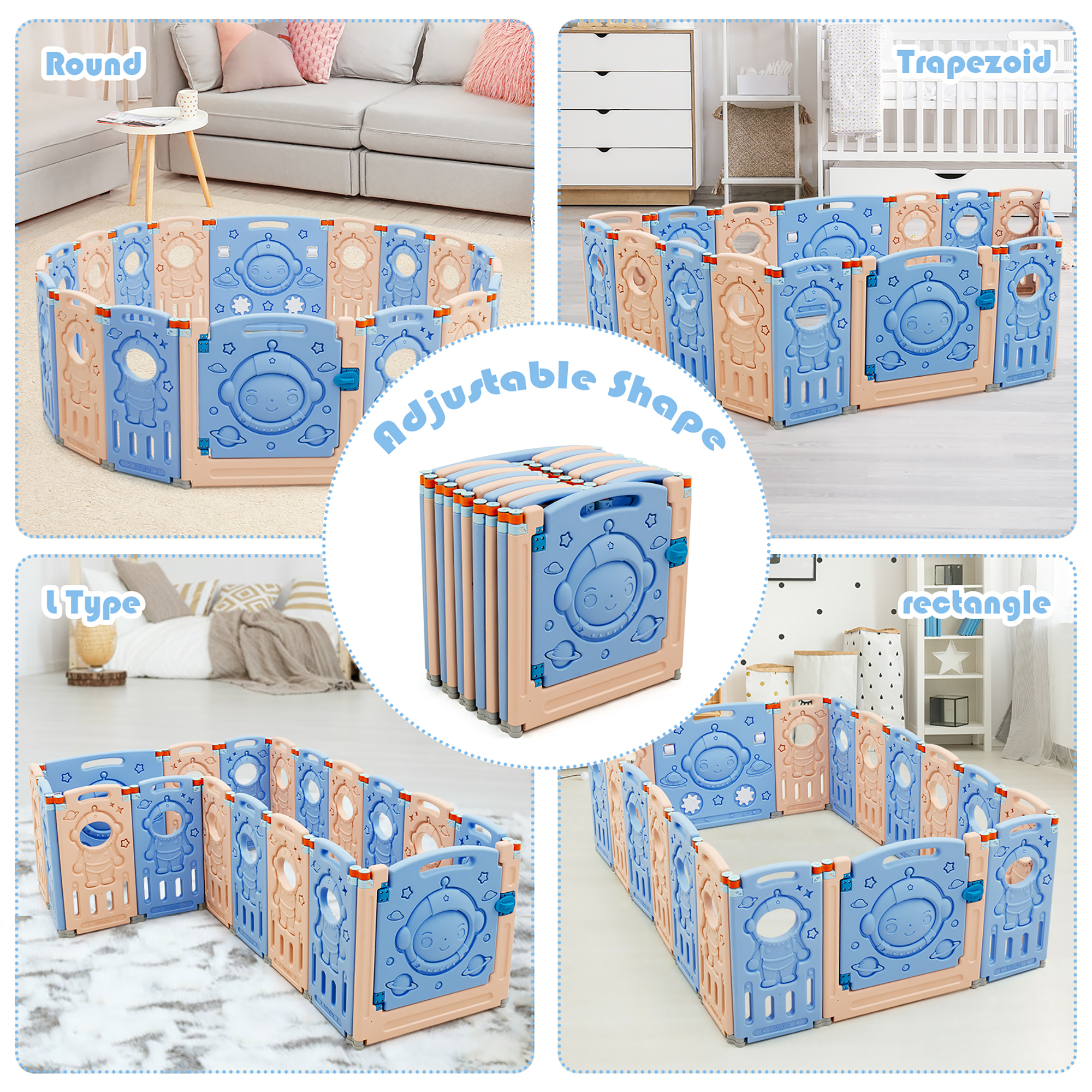 Costway Babyjoy 18-Panel Foldable Baby Playpen Kids Activity Center w/ Lockable Door Blue