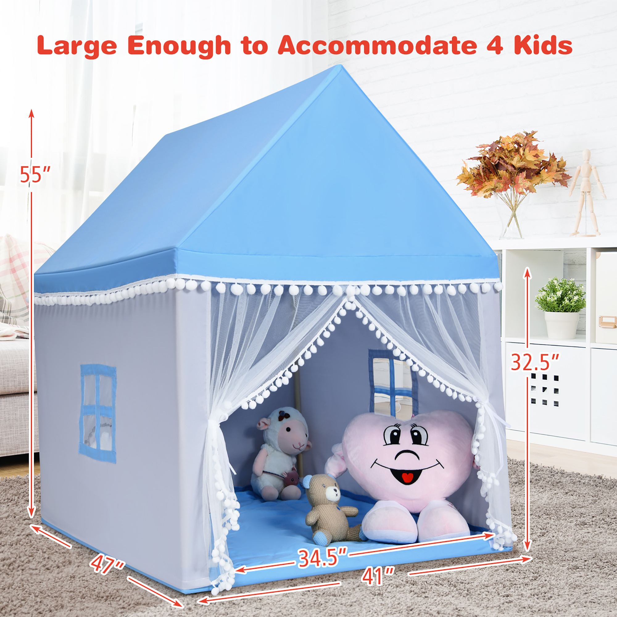 Costway Kids Play Tent Large Playhouse Children Play Castle Fairy Tent Gift w/ Mat Pink\Blue