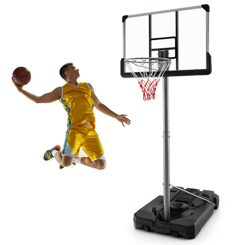Costway 64''-79'' Height Adjustable Poolside Basketball Hoop Goal System with44'' Backboard