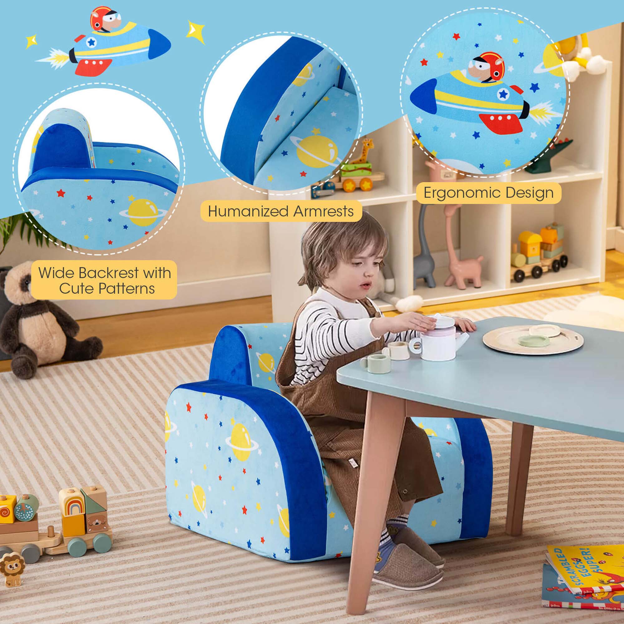 Costway 3-in-1 Convertible Kid's Sofa Multifunctional Flip-out Lounger Bed Armchair
