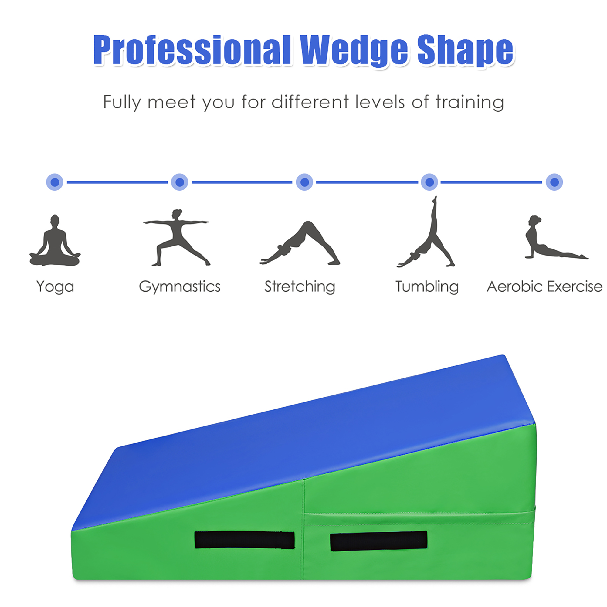 Costway Incline Gymnastics Mat Wedge Ramp Fitness Skill Tumbling Exercise Mat W/ Handles