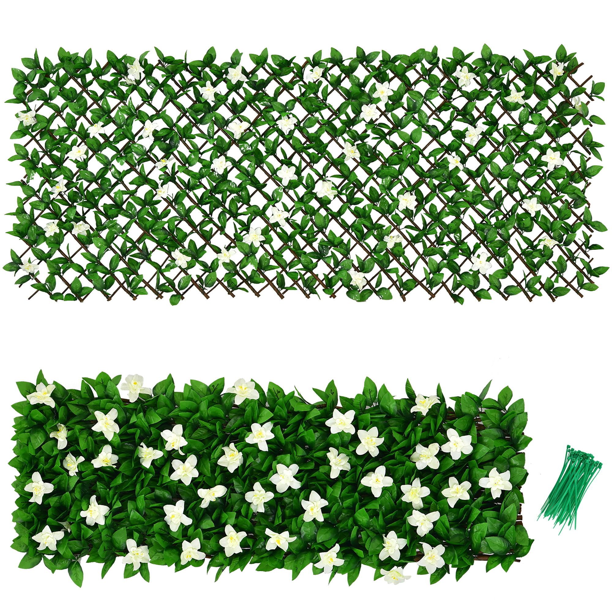 Costway Expandable Fence Privacy Screen Faux  Ivy Panel w/White Flower 1 PACK