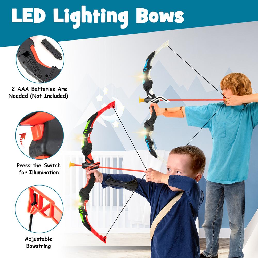 Costway 2-Pack Bow and Arrow Set for Kids LED Light Up Archery Toy with 20 Suction Arrows