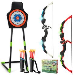 Costway 2-Pack Bow and Arrow Set for Kids LED Light Up Archery Toy with 20 Suction Arrows