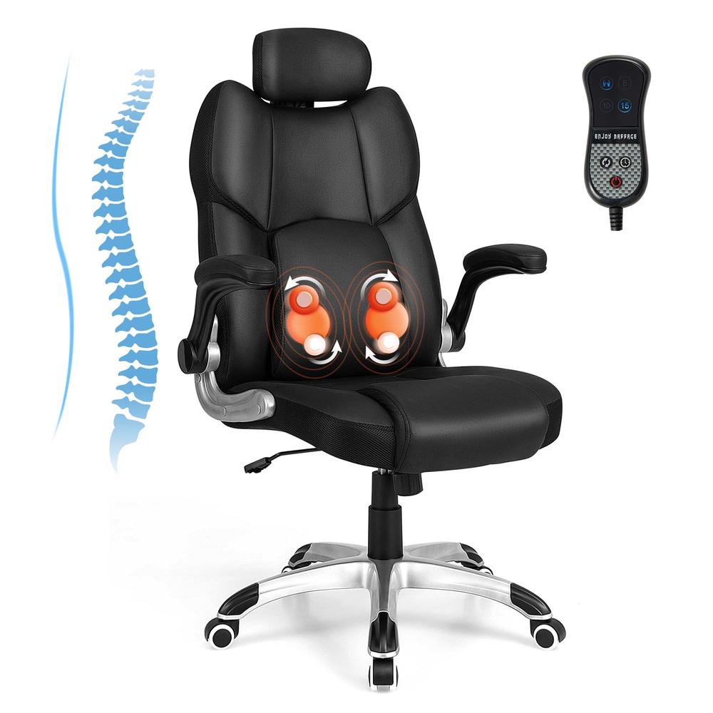 Costway Kneading Massage Office Chair Height Adjustable Swivel Chair with Flip-up Armrests