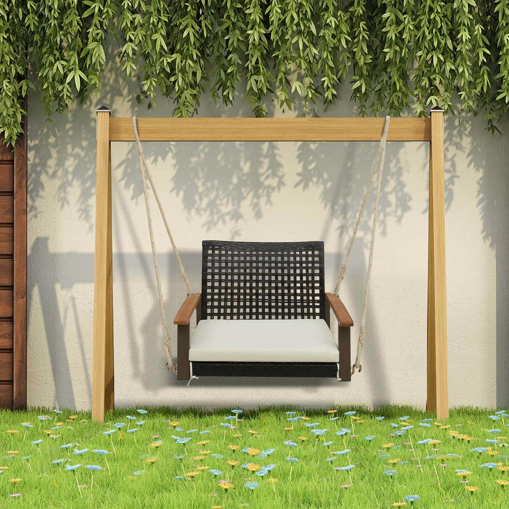 Costway Outdoor Single Swing Chair Bench 1-Person Rattan Porch Swing with Cushion