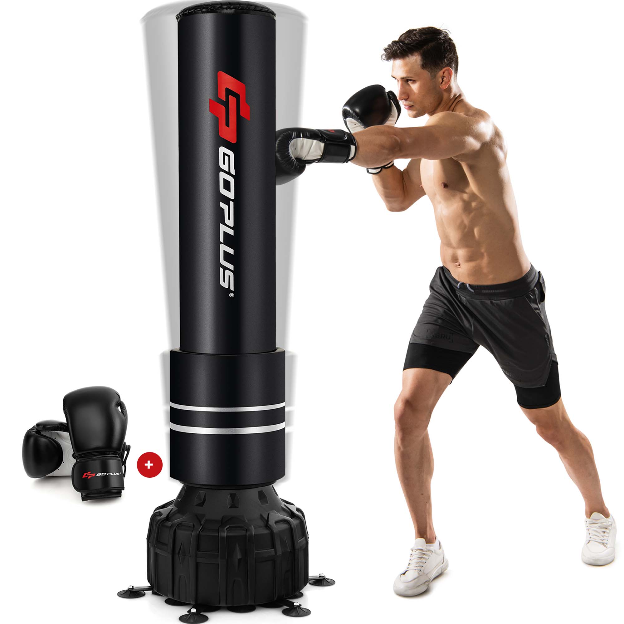Costway Goplus Freestanding Punching Bag 71'' Boxing Bag with25 Suction Cups Gloves & Filling Base