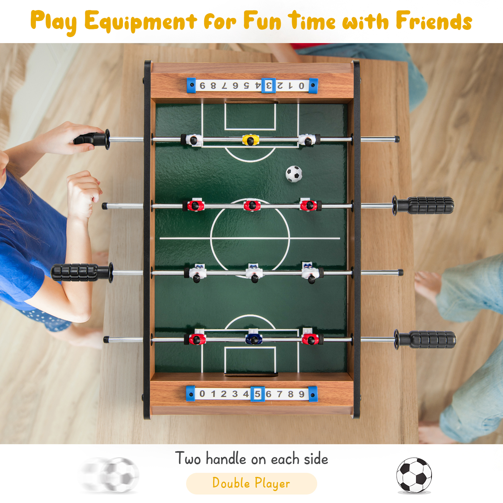 Costway Mini Football Table for Double Player w/ Durable Handle 2 Footballs Game Room