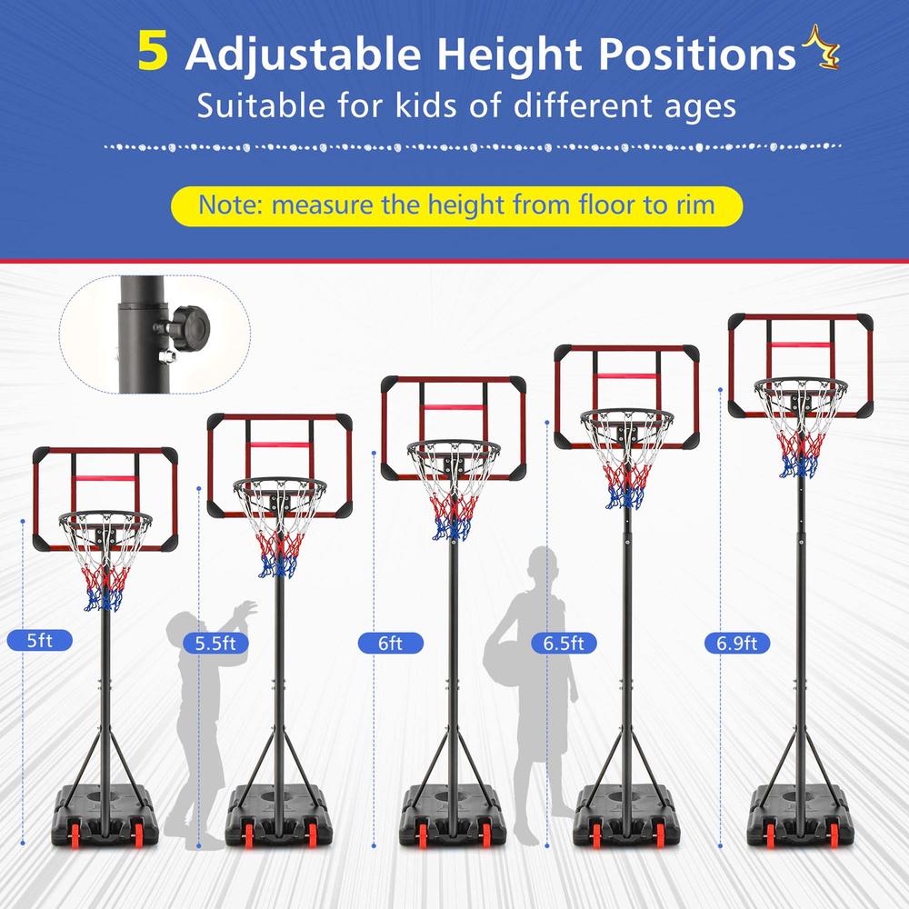 Costway Portable Basketball Hoop Stand 6.3FT-8.1FT Adjustable withWheels & Edge Protectors