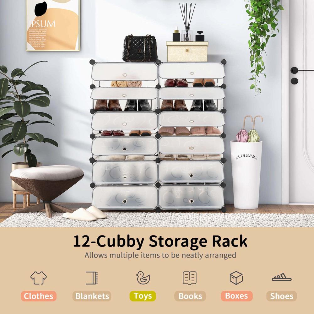 Costway Shoe Rack 12-Cube DIY Plastic Shoe Cabinet Multi Use Modular ...