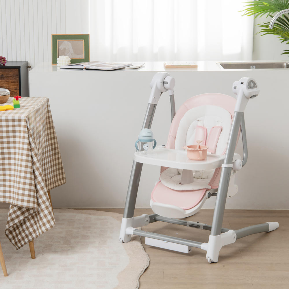 Costway Babyjoy 3-in-1 Baby Swing & High Chair with  8 Adjustable Heights & Music Box Grey/Pink