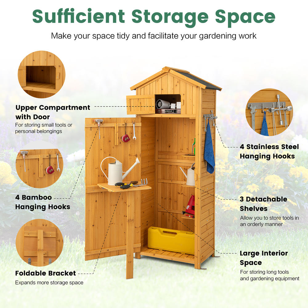 Costway Garden Storage Shed Outdoor Lockable Storage Cabinet Tool Organizer with Shelves