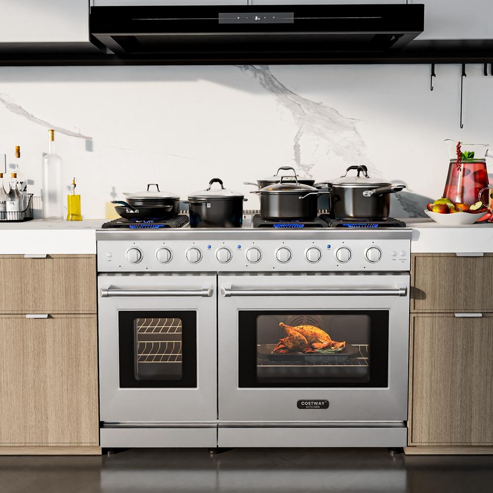 Costway 48 Inches Natural Gas Range Freestanding with 7 Burners Cooktop & Double Ovens
