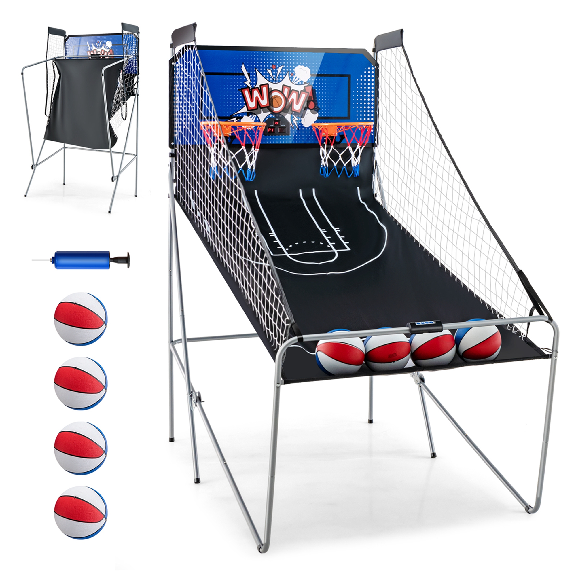 Costway Dual Shot Basketball Arcade Game with 8 Game Modes Electronic Scoring Blue