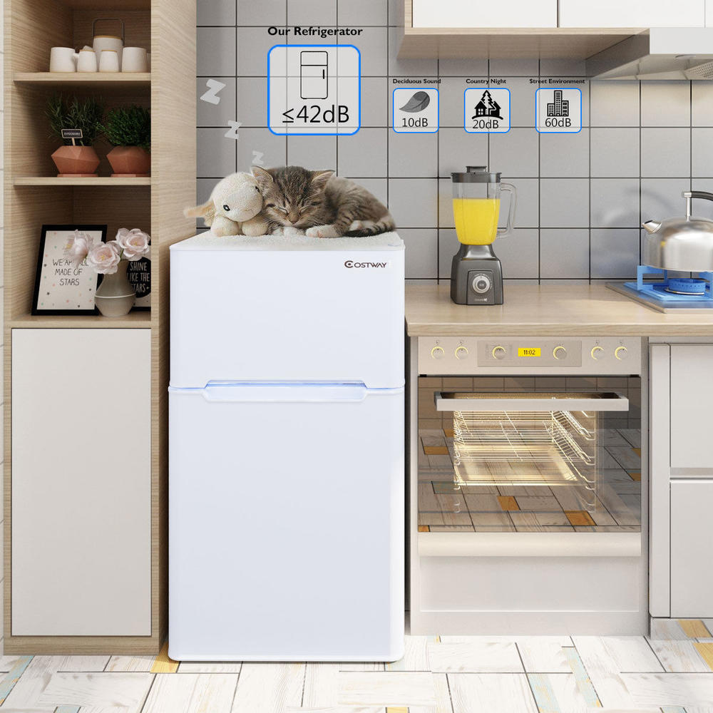 Costway Refrigerator Small Freezer Cooler Fridge Compact 3.2 cu ft. Unit, White