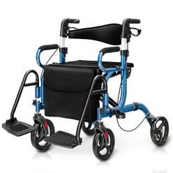 Costway Goplus Rollator Walker with Seat Folding Walker with 8-inch Wheels Supports up to 350lbs Black/Red/Blue