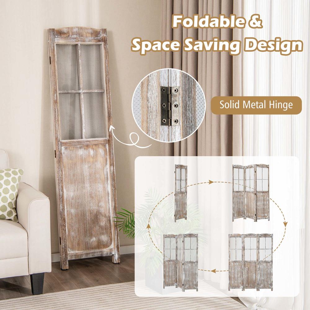 Costway 6FT Retro 3-Panel Room Divider Folding Privacy Screen Freestanding Wall Divider