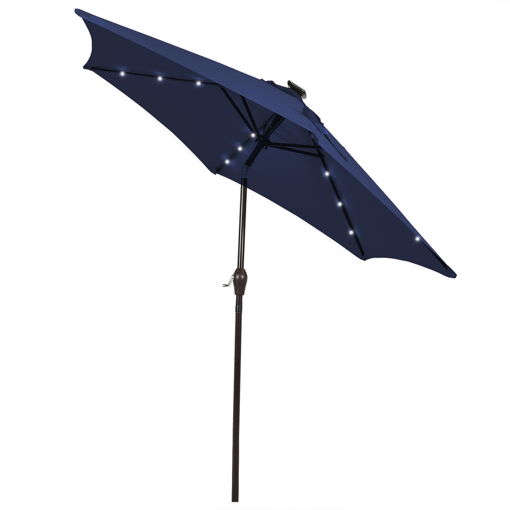 Costway 10' Solar LED Lighted Patio Market Umbrella Shade Tilt Adjustment Crank Tan/Beige/Blue/Navy/Burgundy