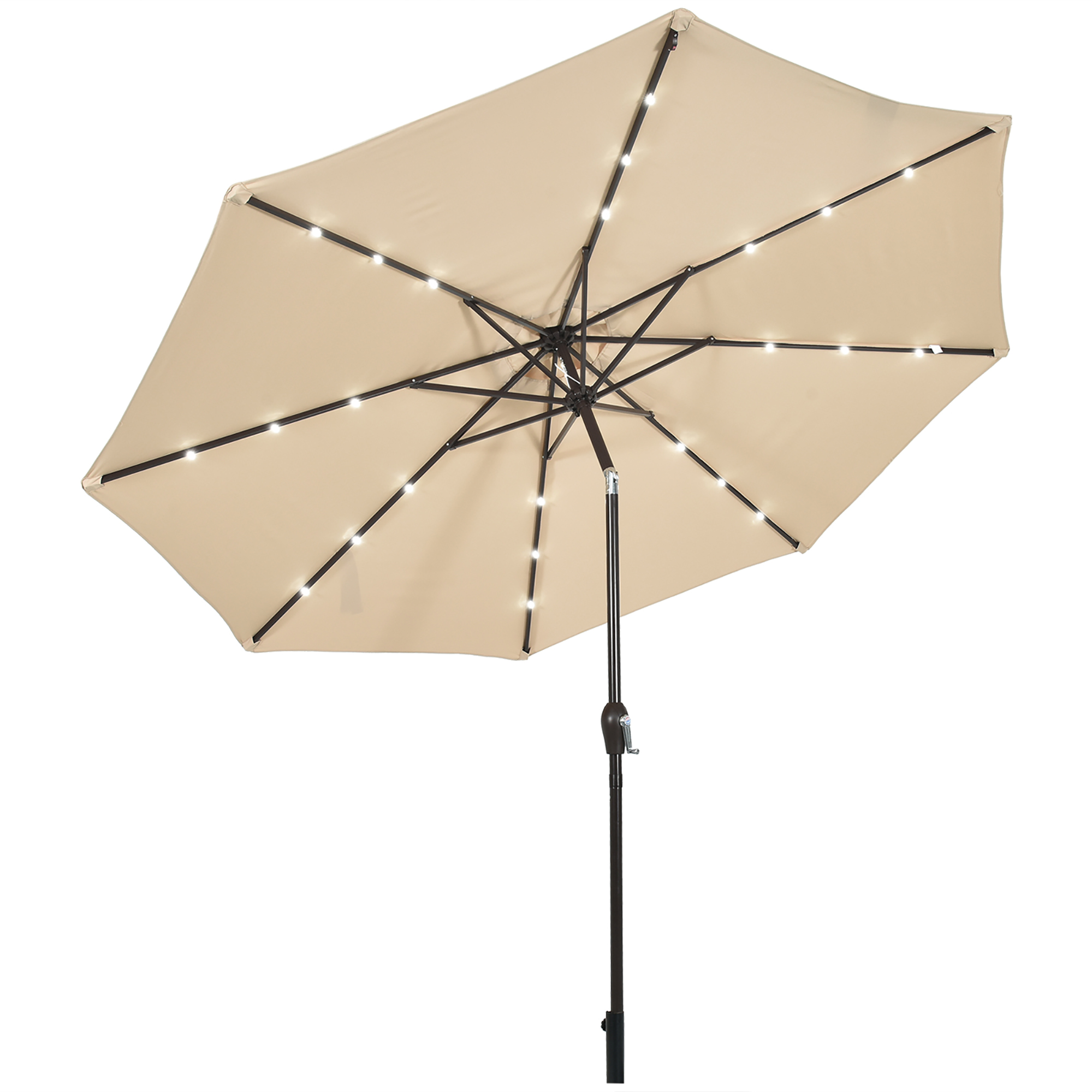 Costway 10' Solar LED Lighted Patio Market Umbrella Shade Tilt Adjustment Crank Tan/Beige/Blue/Navy/Burgundy