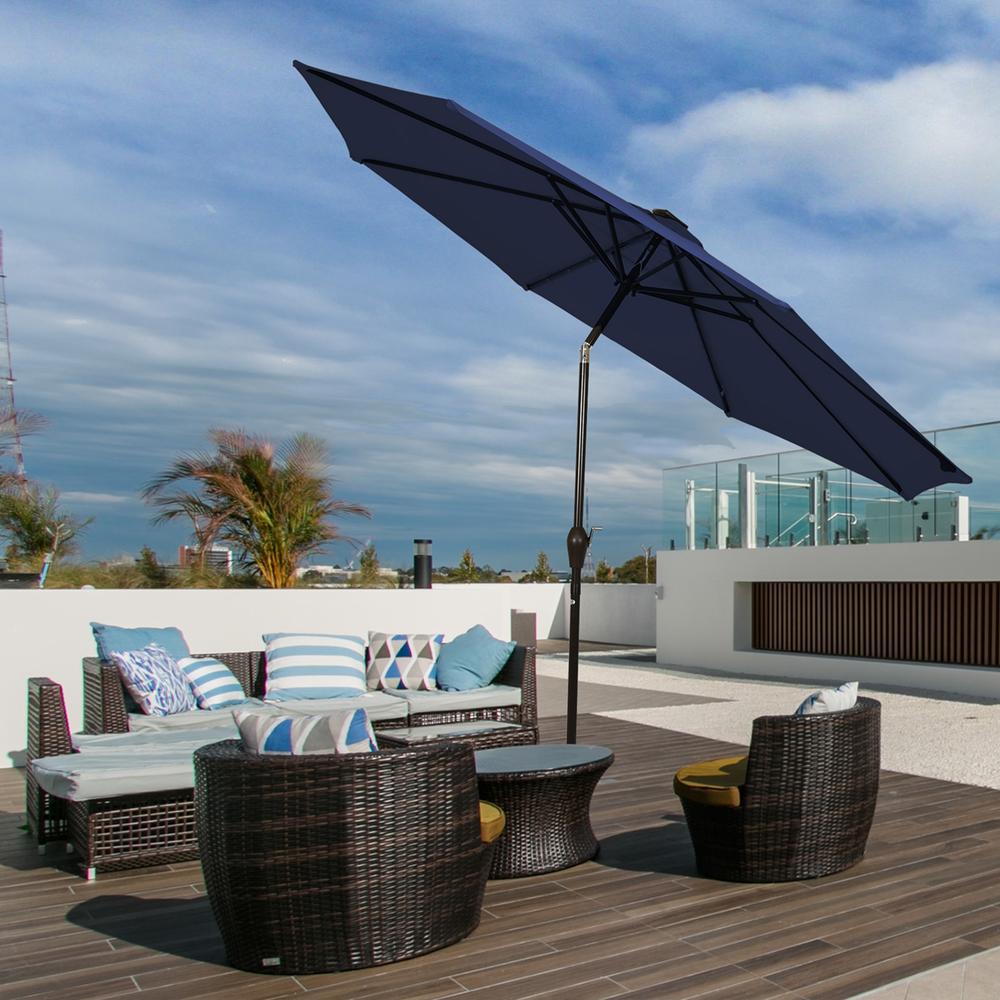 Costway 9 FT Patio Solar Umbrella LED Patio Market Steel Tilt with Crank Outdoor Navy