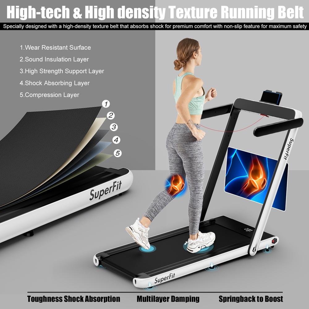 Costway SuperFit Up To 7.5MPH 2.25HP 2 in 1 Single Display Screen Treadmill W/ APP Speaker Remote Control White